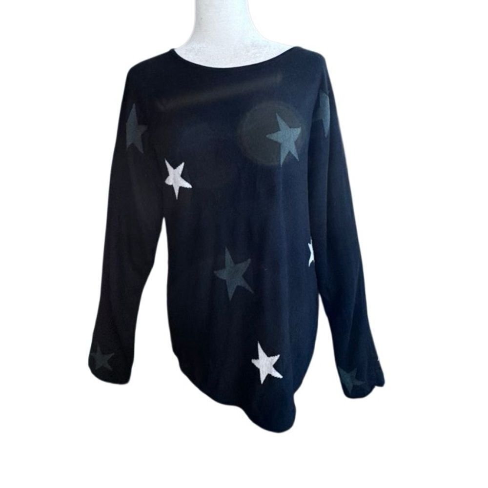 Rachel Zoe Black Sweater Star Design Long Sleeve SZ XL